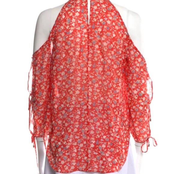 NWOT Veronica Beard Flynn Floral Silk Cold Shoulder Halter Neck Blouse XS $344 - Picture 7 of 13